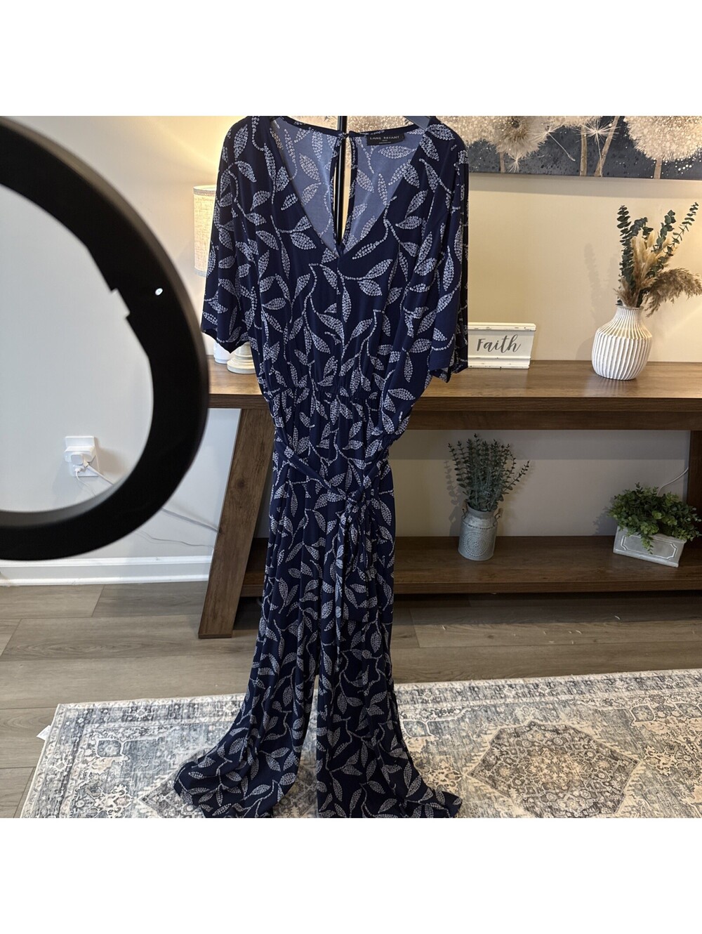 Lane Bryant Size 18/20 Short Sleeve Navy Pants Jumpsuit With Waist Tie